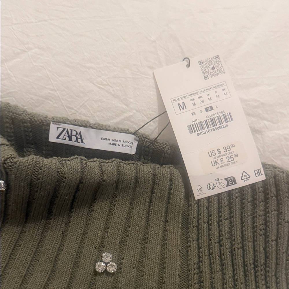 Zara Green Cowl Neck Sweater with Embellishments - Picture 2 of 4